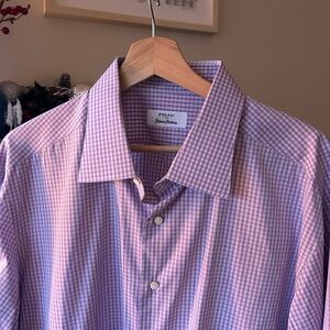 Neiman Marcus FRAY Lavender Checkered Dress Shirt